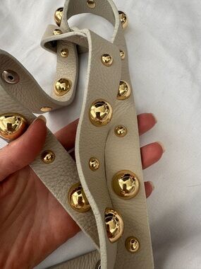 B-Low the Belt Light Beige Leather Strap with Gold Studs